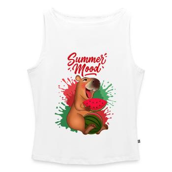 Smiling Capybara with Watermelon - Women’s Organic Boat Neck Tank Top - white - Front - Selfina (174cm)