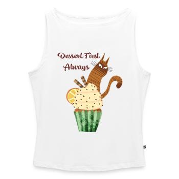 Dessert d’abord Toujours mignonne Chat Cupcake Nourriture drôle L - Débardeur femme à encolure bateau bio - blanc - Devant - Selfina (174cm)