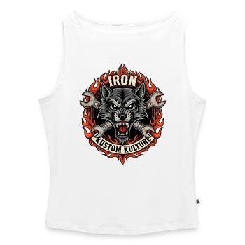 Motorcycle Biker V-Twin Motor Skull Wolf Wild Rocker - Women’s Organic Boat Neck Tank Top - white - Front - Selfina (174cm)