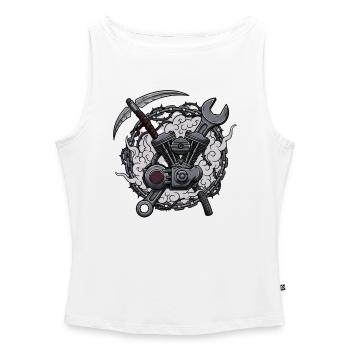 Motorcycle Biker V-Twin Motor Skull Motor Rocker - Women’s Organic Boat Neck Tank Top - white - Front - Selfina (174cm)