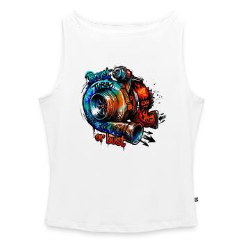 Turbo Boost ou Bust - Débardeur femme à encolure bateau bio - blanc - Devant - Selfina (174cm)