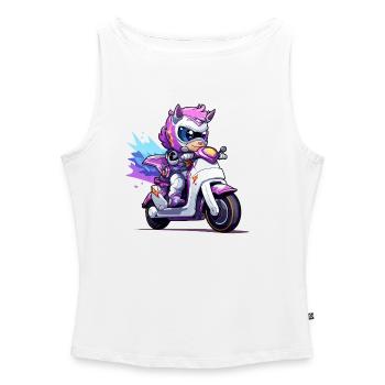 Poney sur un vélo nitro néon - Débardeur femme à encolure bateau bio - blanc - Devant - Selfina (174cm)