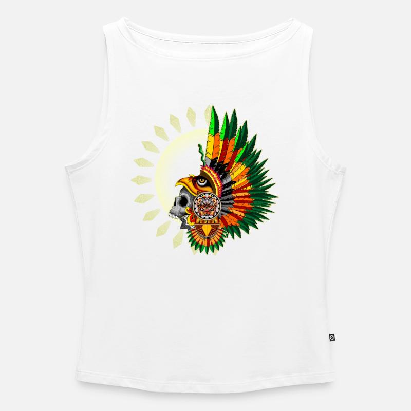 Aztec Eagle Warrior Skull - Women’s Organic Boat Neck Tank Top - white