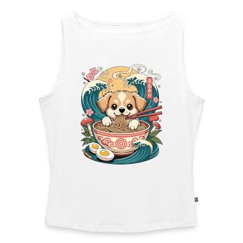 Mignons bols de ramen pour chiots Vagues japonaises - Débardeur femme à encolure bateau bio - blanc - Devant - Selfina (174cm)