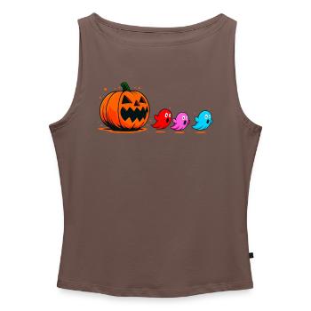 Citrouille d’Halloween Gamer - Débardeur femme à encolure bateau bio - gris chiné - Devant - Selfina (174cm)