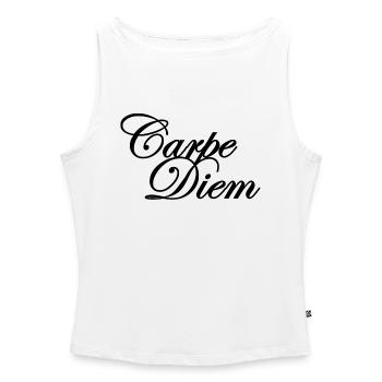 carpe diem - Débardeur femme à encolure bateau bio - blanc - Devant - Selfina (174cm)