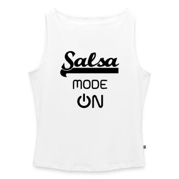 Salsa MODE sur fond noir - shirt Salsa Dance - Débardeur femme à encolure bateau bio - blanc - Devant - Selfina (174cm)