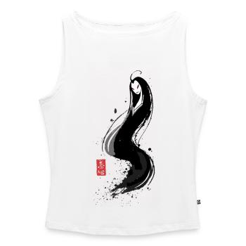 Onryō Inklady – Female Yokai Sumi-e - Women’s Organic Boat Neck Tank Top - white - Front - Selfina (174cm)