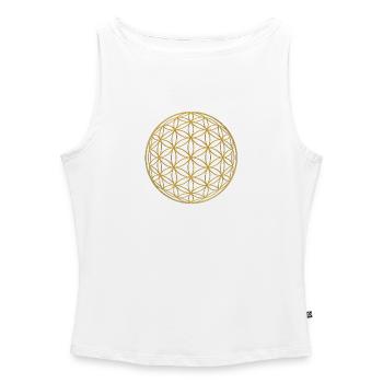 flower_of_life_osirissphere_gold - Frauen Organic Tank Top mit U-Boot-Ausschnitt - Weiß - Vorne - Selfina (174cm)