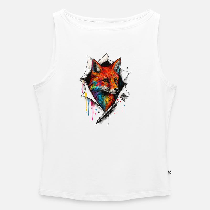 Regenbogenfuchs Kunst mit Farbspritzer - Frauen Organic Tank Top mit U-Boot-Ausschnitt - Weiß