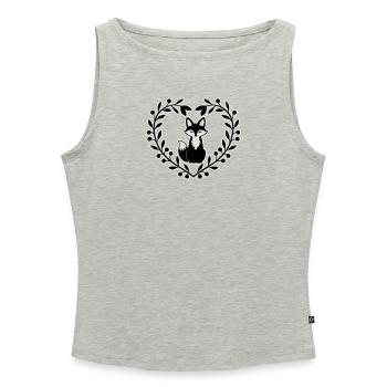 Niedlicher Fuchs im Blätterkranz – Handgezeichnete - Frauen Organic Tank Top mit U-Boot-Ausschnitt - Grau meliert - Vorne - Selfina (174cm)