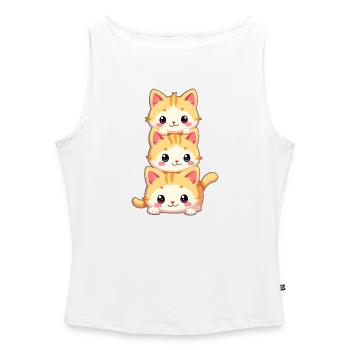 Stacked Kitten Trio - Women’s Organic Boat Neck Tank Top - white - Front - Selfina (174cm)