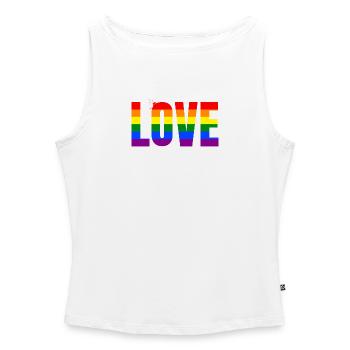 LOVE Rainbow Statement – Bold Equality Message - Frauen Organic Tank Top mit U-Boot-Ausschnitt - Weiß - Vorne - Selfina (174cm)