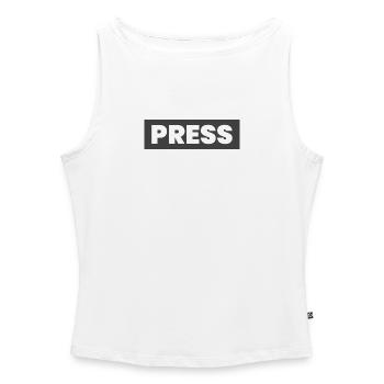 Conception de la presse en disant « PRESS » Journalistes d’information - Débardeur femme à encolure bateau bio - blanc - Devant - Selfina (174cm)