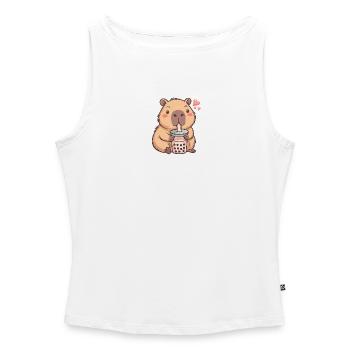 Beaver Bubble Tea Charm - Women’s Organic Boat Neck Tank Top - white - Front - Selfina (174cm)