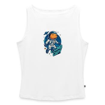 Cosmo Capy – Space Capybara Shirt 🚀 - Women’s Organic Boat Neck Tank Top - white - Front - Selfina (174cm)