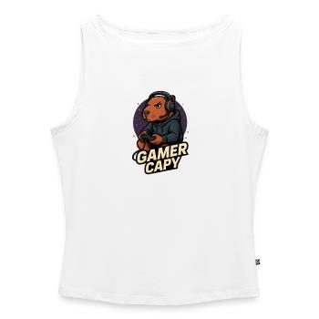 Gamer Capy – Cute Capybara Gamer 🎮
 - Frauen Organic Tank Top mit U-Boot-Ausschnitt - Weiß - Vorne - Selfina (174cm)