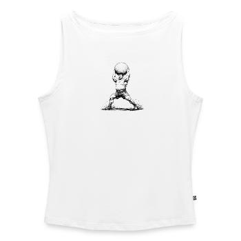 Strongman hebt schwere Steinkugel über den Kopf - Frauen Organic Tank Top mit U-Boot-Ausschnitt - Weiß - Vorne - Selfina (174cm)