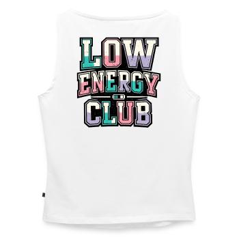 Low Energy Club Retro College Style Statement - Women’s Organic Boat Neck Tank Top - white - Back - Selfina (174cm)