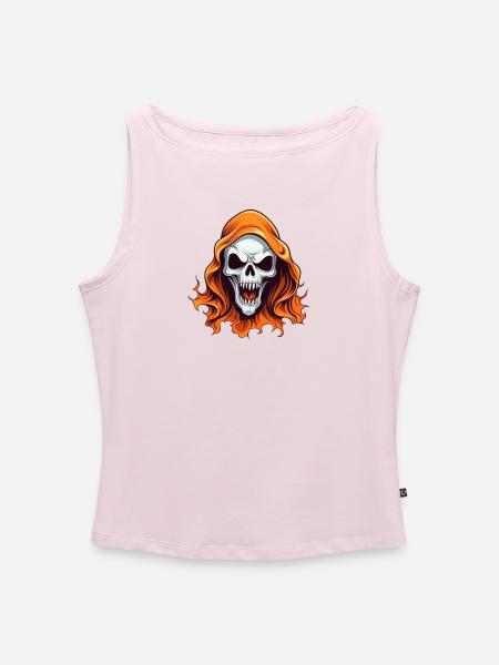 Totenkopf mit flammendem Haar - Frauen Organic Tank Top mit U-Boot-Ausschnitt - Puderrosa
