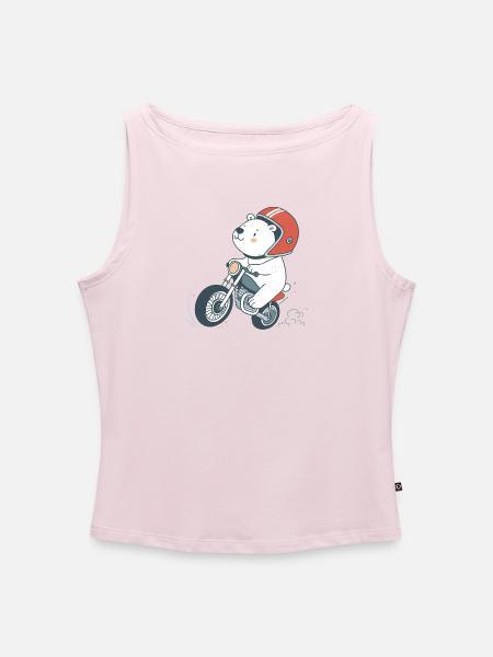 Cartoonhafter Biker-Bär - Frauen Organic Tank Top mit U-Boot-Ausschnitt - Puderrosa
