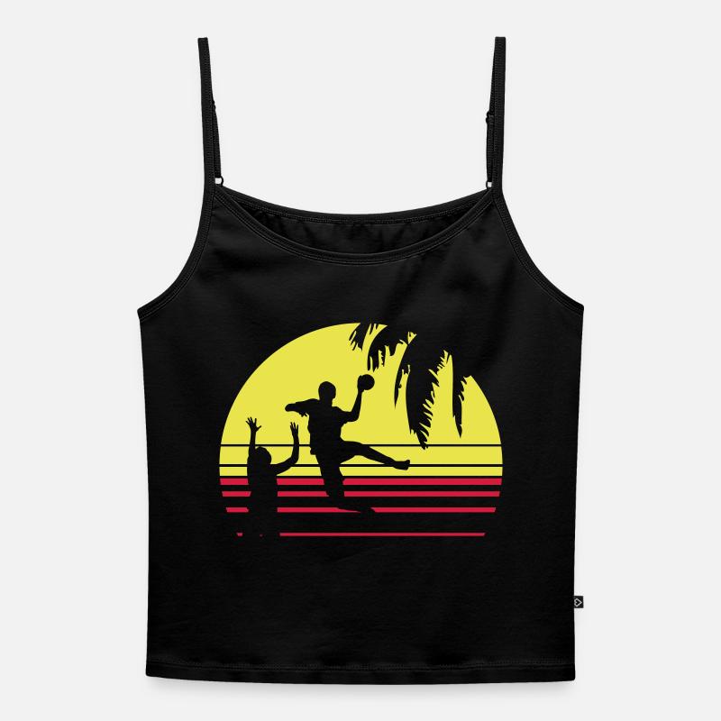 SUNSET BEACH HANDBALL - Women's Premium Organic Spaghetti Strap Top - black