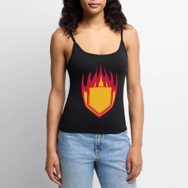 hot fire flames angular shield emblem emblem frame Women's Premium Organic Spaghetti Strap Top