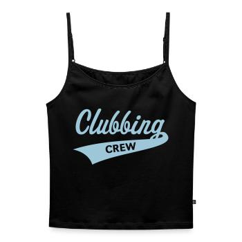 Clubbing crew (Fête / Célébrations / Danse / Bleu ciel) - Top Premium femme à fines bretelles bio - noir - Devant - Selfina (174cm)