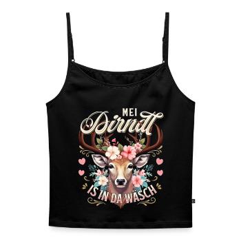Tracht Ersatz Dirndl Shirt Damen Trachtenshirt - Frauen Premium Organic Top mit Spaghettiträgern - Schwarz - Vorne - AI Model Female 172 light (172cm)