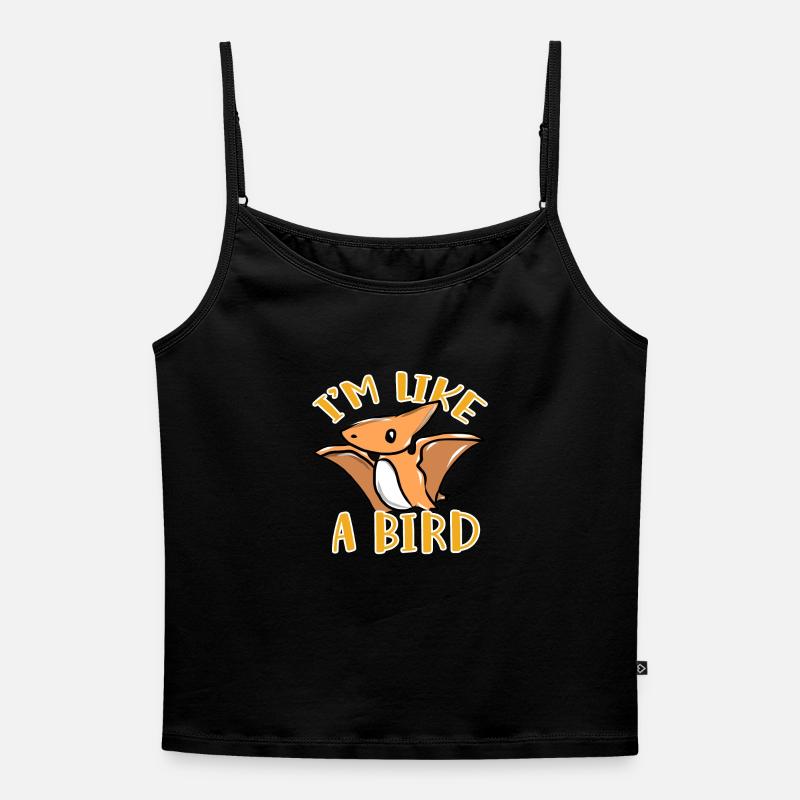 Dinosaur bird - Women's Premium Organic Spaghetti Strap Top - black