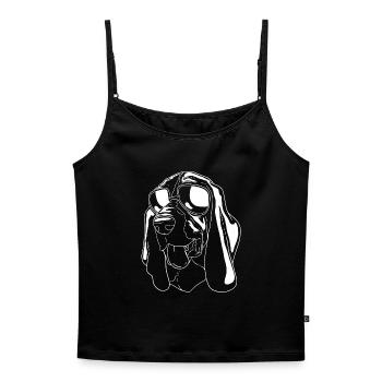 Basset Hound - Frauen Premium Organic Top mit Spaghettiträgern - Schwarz - Vorne - Selfina (174cm)