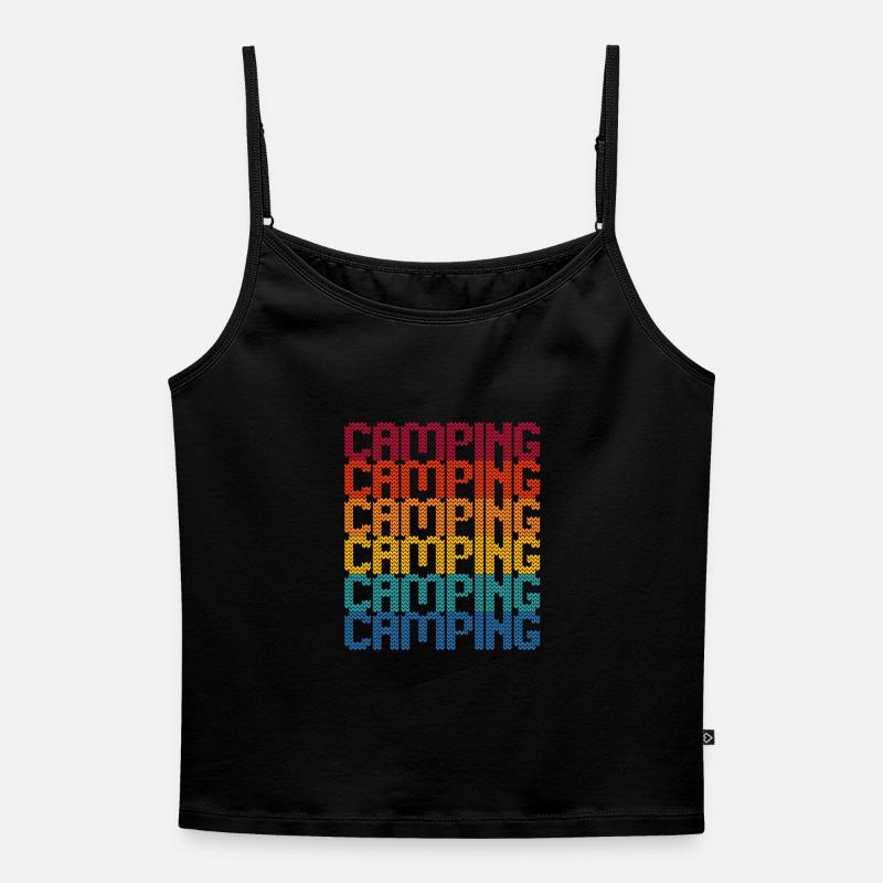 Camping Rainbow Block Font - Women's Premium Organic Spaghetti Strap Top - black