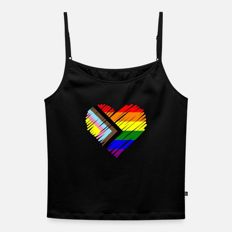 Pride Heart Chevron Pattern - Women's Premium Organic Spaghetti Strap Top - black