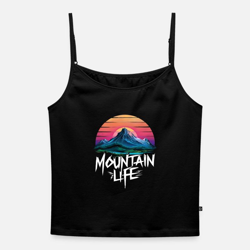 Oriental Sunset at Mountain - Women's Premium Organic Spaghetti Strap Top - black