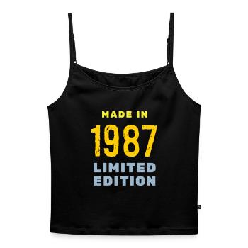 1987 - Frauen Premium Organic Top mit Spaghettiträgern - Schwarz - Vorne - Selfina (174cm)
