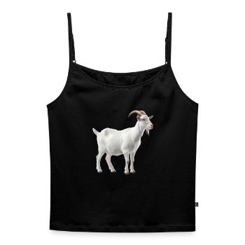 Portrait de chèvre de montagne blanche - Top Premium femme à fines bretelles bio - noir - Devant - Selfina (174cm)