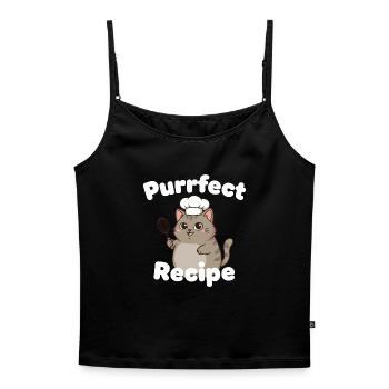 Purfect Recipe Cat Cooking Design - Women's Premium Organic Spaghetti Strap Top - black - Front - Selfina (174cm)