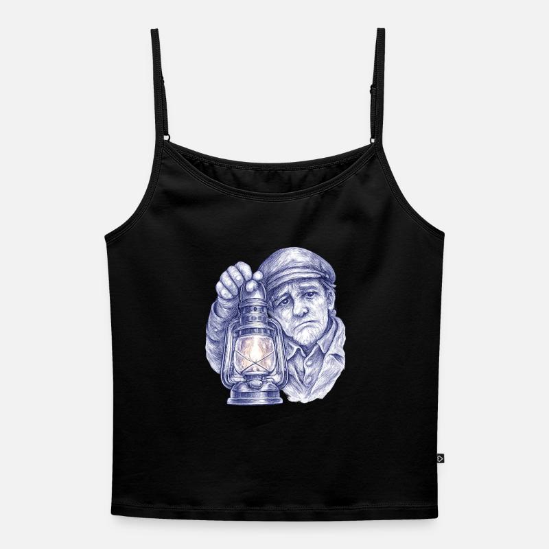 Ældre mand med lanterne - Premium økologisk dame top med spaghetti-stropper - sort