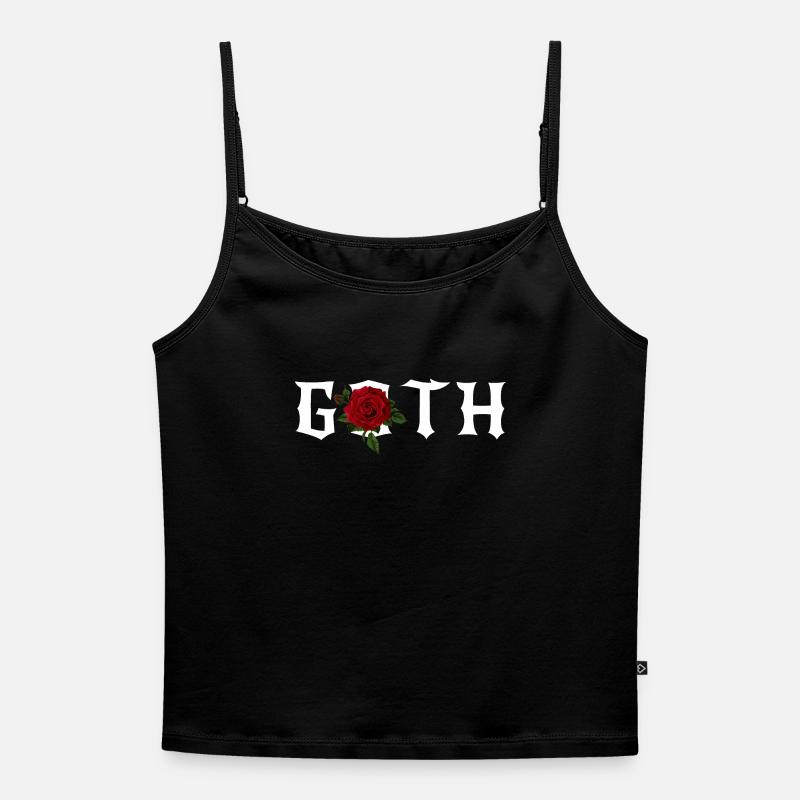 Goth, Gothic Theme with a Red Rose - Women's Premium Organic Spaghetti Strap Top - black