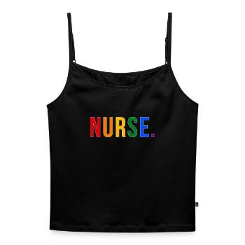 NURSE Rainbow Typography LGBTQ Pride Design - Frauen Premium Organic Top mit Spaghettiträgern - Schwarz - Vorne - Selfina (174cm)