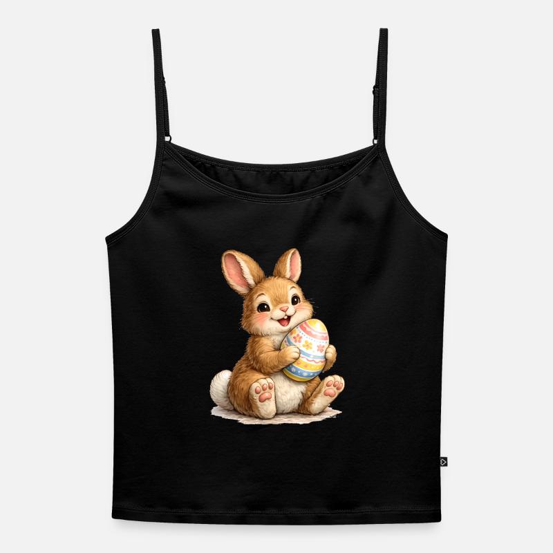 Bunny with Easter Egg Illustration - Women's Premium Organic Spaghetti Strap Top - black
