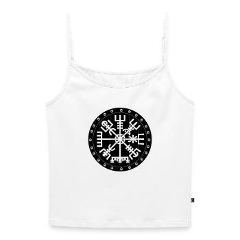Compas Vegvisir Viking en bouclier Vikng - Top Premium femme à fines bretelles bio - blanc - Devant - Selfina (174cm)