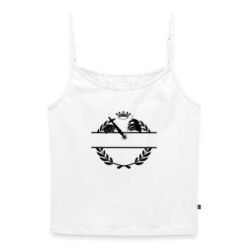 Welder logo transparent with laurel wreath crown - Women's Premium Organic Spaghetti Strap Top - white - Front - Selfina (174cm)