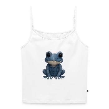 Denim Patchwork Frosch - Frauen Premium Organic Top mit Spaghettiträgern - Weiß - Vorne - Selfina (174cm)