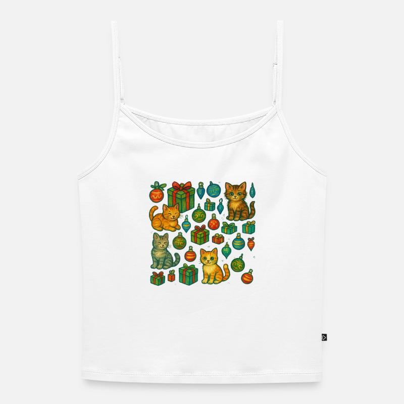 Festive Kitten Gift Pattern - Women's Premium Organic Spaghetti Strap Top - white