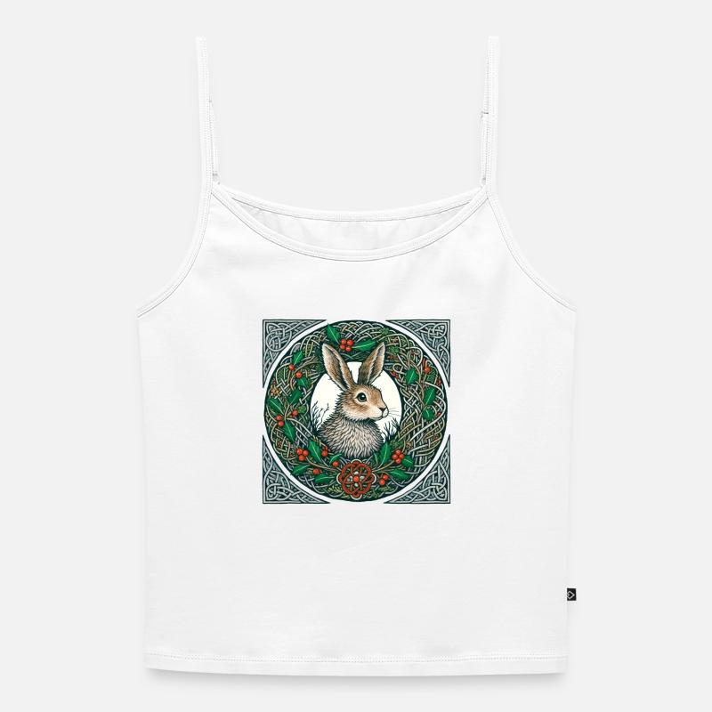 Hare in Celtic Winter Wreath - Women's Premium Organic Spaghetti Strap Top - white