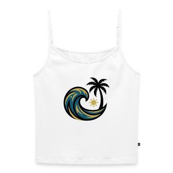 Welle Palme Surfen Strandurlaub Beachclub - Frauen Premium Organic Top mit Spaghettiträgern - Weiß - Vorne - Selfina (174cm)