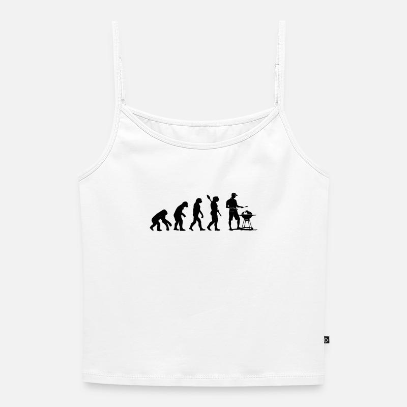 Funny Human Evolution Grill Master BBQ Lover - Women's Premium Organic Spaghetti Strap Top - white