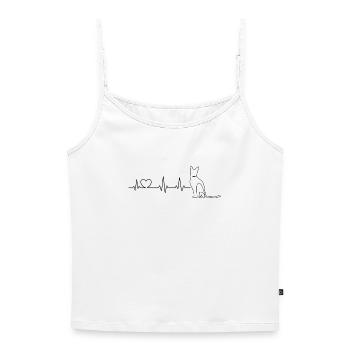 Cat Heartbeat – Conception des dessins au trait - Top Premium femme à fines bretelles bio - blanc - Devant - Selfina (174cm)