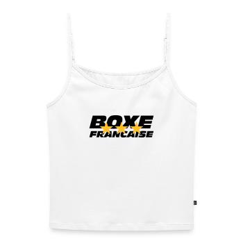 Boxe Francaise - Top Premium femme à fines bretelles bio - blanc - Devant - Selfina (174cm)